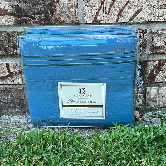 NEW 1800 Thread Count: BLUE Color, Deep Pockets, Premier 4 Piece Bed Sheet Set - Picture 1 of 2